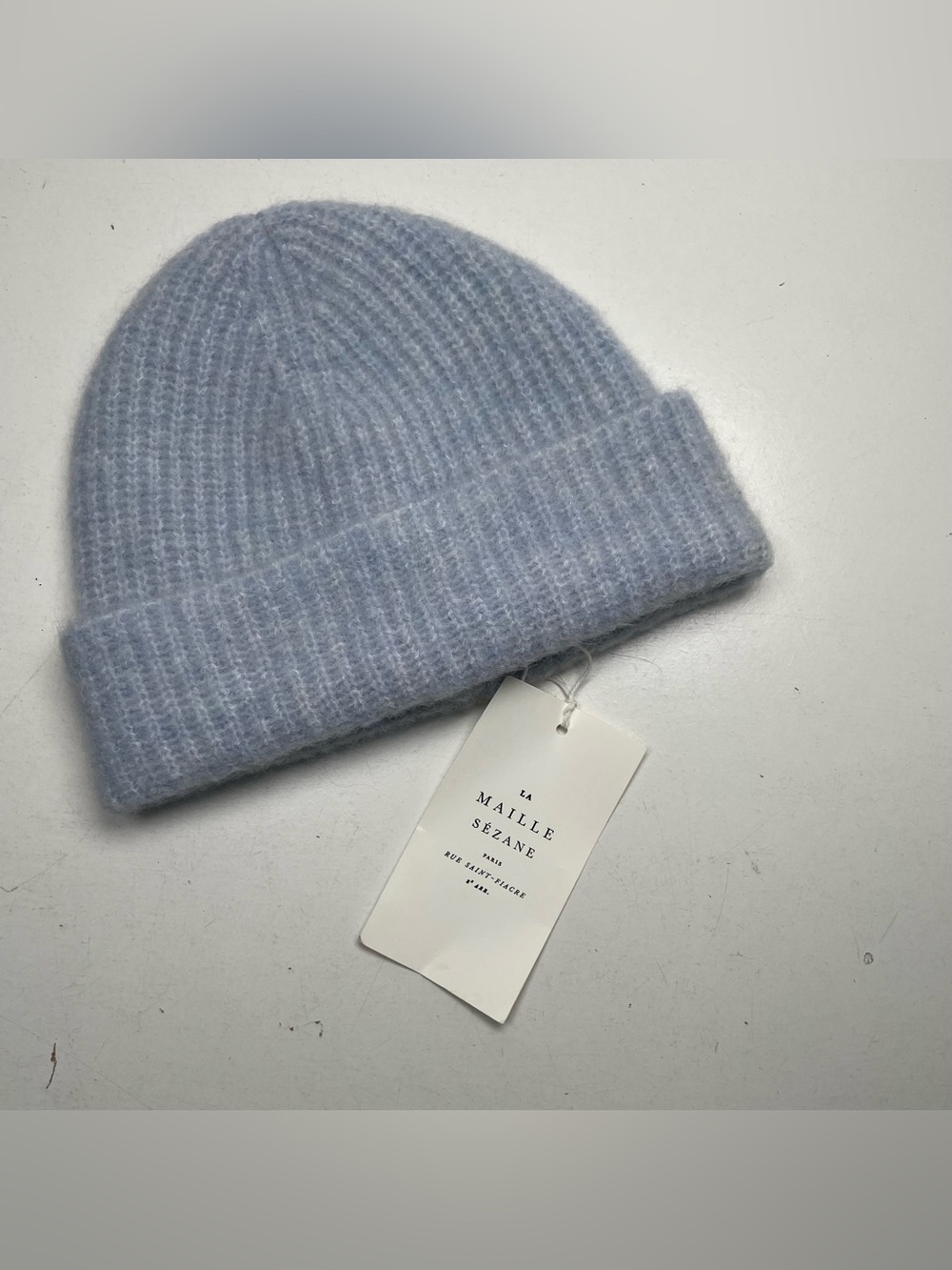 NEW Sezane Paul Beanie Hat Bleu Ciel Light Ice Blue Alpaca Wool Knit RARE